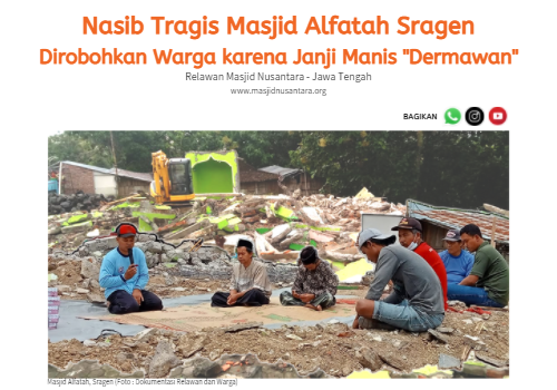 Tragis, Masjid di Sragen Dirobohkan Warga Gegara Janji Manis Dermawan